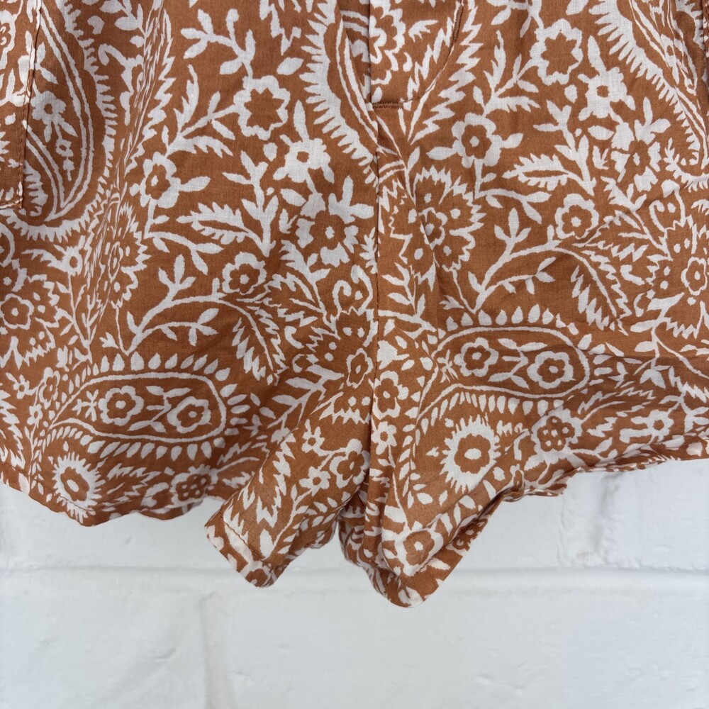 Girls Janie And Jack Kids Size 12 Brown White Elastic Waist Lined Paisley Shorts - Picture 6 of 12